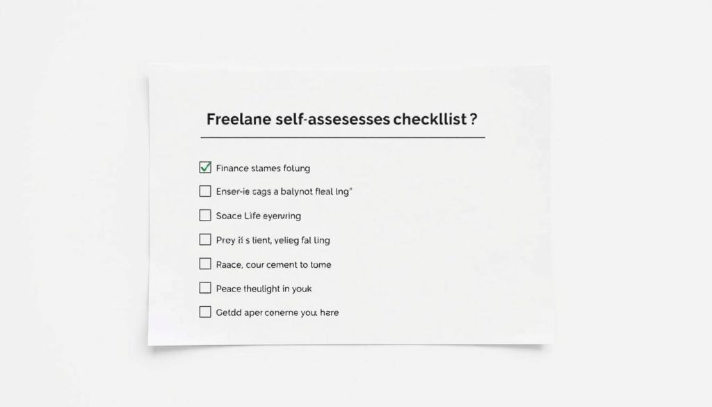 A crisp white paper background, with a minimalistic freelance self-assessment checklist neatly laid out in a clean, organized grid. The checklist items are simple yet thoughtful, covering key considerations like work-life balance, financial planning, and client management. The checklist is rendered in a modern, sans-serif typeface, with subtle gridlines and light shading to create depth and structure. The overall mood is one of focus, clarity, and a sense of empowerment, reflecting the section's theme of "Getting Started: Is Freelancing Right for You?". The lighting is soft and diffused, creating a professional, yet approachable atmosphere.