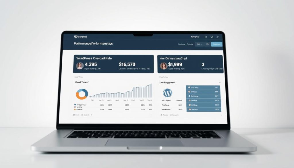 A sleek, minimalist website performance comparison dashboard displayed on a laptop screen, showcasing key metrics such as load times, response rates, and user engagement for two distinct web development frameworks - WordPress and JavaScript. The dashboard is presented against a clean, white background, with a subtle gradient or texture to add depth. The visuals are crisp, elegant, and data-driven, conveying a sense of professionalism and technical expertise. Soft, directional lighting illuminates the scene, creating a sense of depth and highlighting the key information. The overall tone is one of informed analysis and informed decision-making.